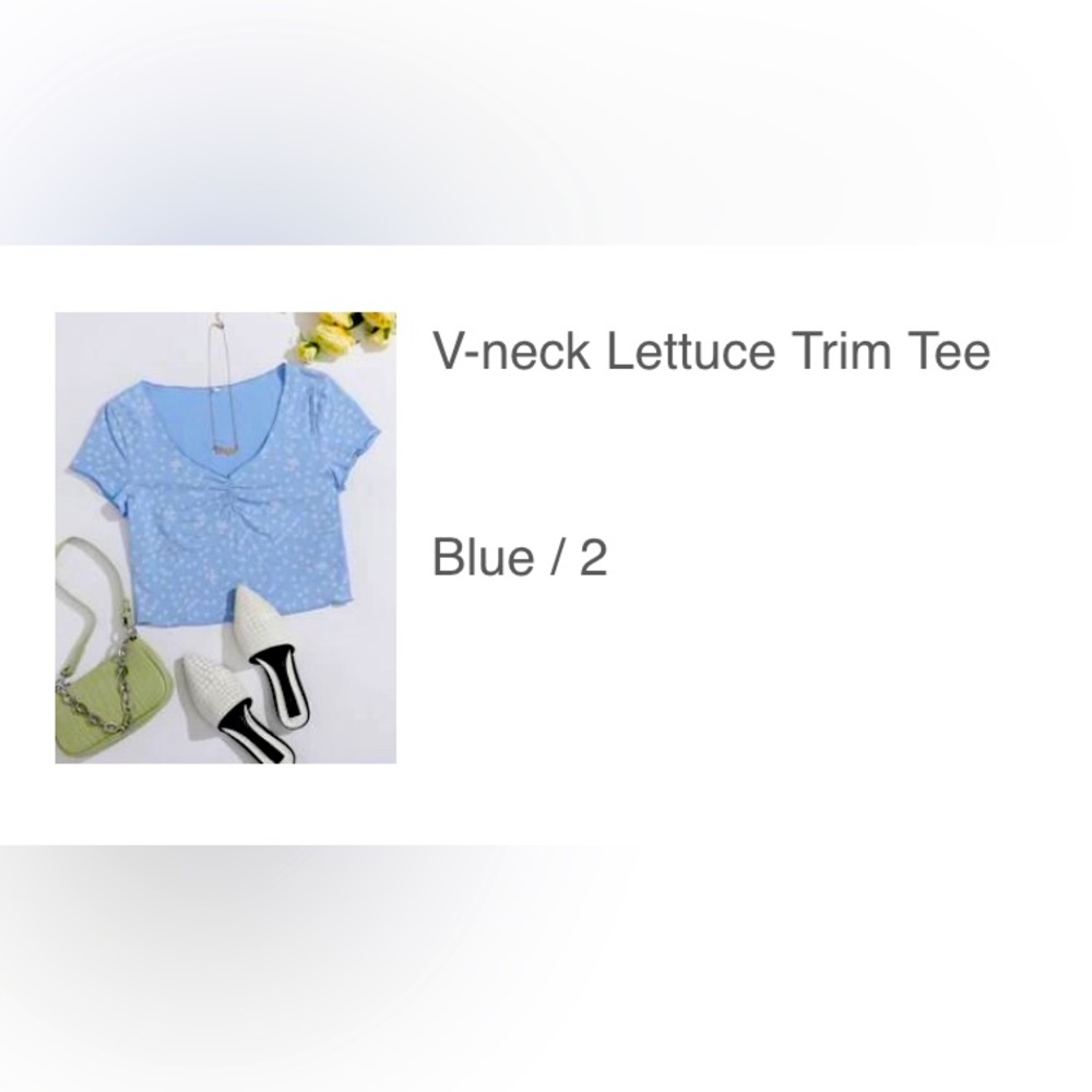 V-Neck Blue Trim Tee (Floral Print)